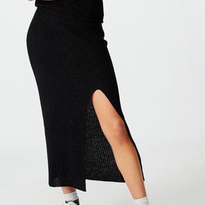 Black Ribbed Knit Midi Skirt Cotton On